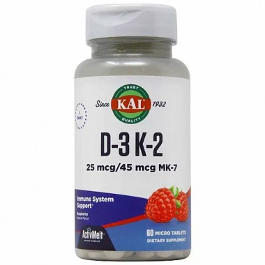 Комплекс Витамин D3+K2 KAL Vitamin D3 K2 60 Micro Tablets Raspberry