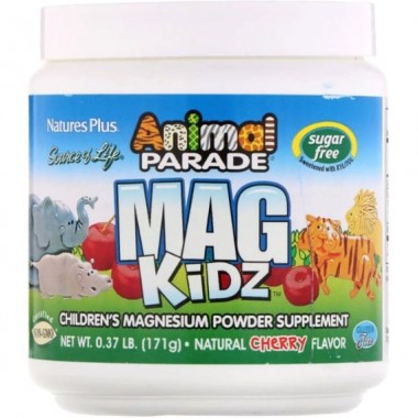 Микроэлемент Магний Nature's Plus Animal Parade, Mag Kidz, Children's Magnesium, 0.37 lb 171 g /45 servings/ Natural Cherry Flavor NAP-29943