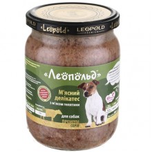 Леопольд Мясные деликатесы с мясом телятины для собак, стеклянная банка 500 г (6шт/уп) Леопольд Мясные деликатесы с мясом телятины для собак, стеклянная банка 500 г (6шт/уп)