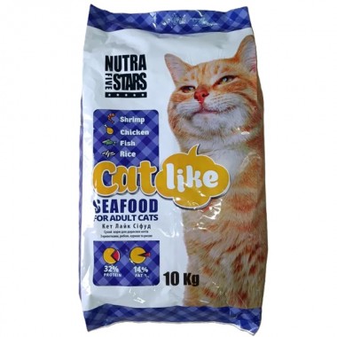  NutraFiveStars Кэт Лай Сифуд Catlike SEAFOOD (фиолетовый) Сухой корм для взрослых кошек. С креветкой,курицей,рыбой, рисом.10 кг