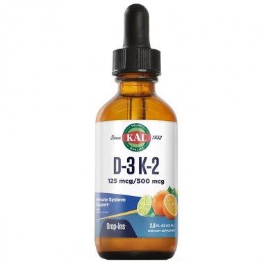 Комплекс Витамин D3+K2 KAL Vitamin D-3 K-2 Drop Ins, 2 fl oz 59 ml Natural Citrus Flavor CAL41369