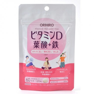 Витаминно-минеральный комплекс Orihiro Vitamin D & Folic acid + Iron 300 mg 120 Tabs