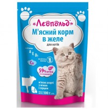 Леопольд  Мясное ассорти с ягненком и сердцем в желе для кошек, пауч 100 г (24шт/уп) Леопольд  Мясное ассорти с ягненком и сердцем в желе для кошек, пауч 100 г (24шт/уп)