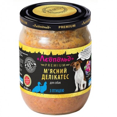  Леопольд Мясные деликатесы с птицей для собак, стеклянная банка 500 г (6шт/уп)