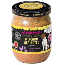Леопольд Мясные деликатесы с сердцем, печенью, курицей для собак, стеклянная банка 500 г (6шт/уп) Леопольд Мясные деликатесы с сердцем, печенью, курицей для собак, стеклянная банка 500 г (6шт/уп)