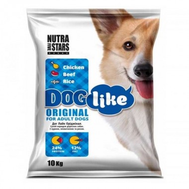 NutraFiveStars Дог Лай Ориджинал Doglike ORIGINAL (голубой) Сухой корм для взрослых собак. С курицей, телятиной и рисом. 10 кг.  NutraFiveStars Дог Лай Ориджинал Doglike ORIGINAL (голубой) Сухой корм для взрослых собак. С курицей, телятиной и рисом. 10 кг.