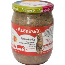 Леопольд Готовый обед с телятиной, креветками и рисом для кошек, стеклянная банка 500 г (6 шт/уп)