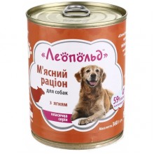 Леопольд Мясной рацион с ягненком для собак, металлическая банка 360 г Леопольд Мясной рацион с ягненком для собак, металлическая банка 360 г