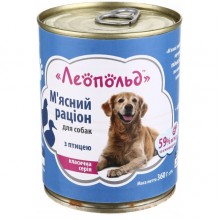 Леопольд Мясной рацион с птицей для собак, металлическая банка 360 г Леопольд Мясной рацион с птицей для собак, металлическая банка 360 г