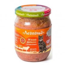 Леопольд Мясные деликатесы с мясом ягненка для кошек, стеклянная банка 500 г, 6 шт/уп