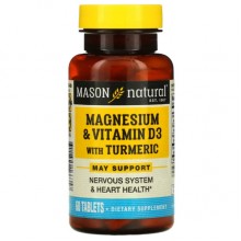 Витаминно-минеральный комплекс Mason Natural Magnesium & Vitamin D 3 With Turmeric 60 Tabs