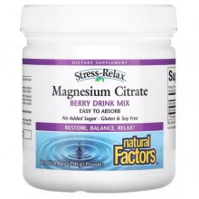 Микроэлемент Магний Natural Factors Stress-Relax Magnesium Citrate 250 g /75 servings/ Berry Drink Mix