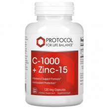 Витамин C Protocol for Life Balance C-1000+Zinc-15 120 Veg Caps