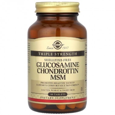 Препарат для суставов и связок Solgar Glucosamine Chondroitin MSM, Triple Strength 60 Tabs