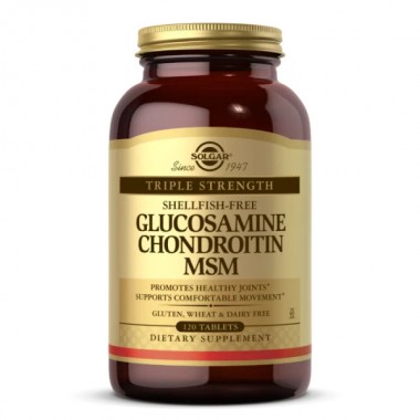 Препарат для суставов и связок Solgar Triple Strength Glucosamine Chondroitin MSM, Shellfish-Free 120 Tabs