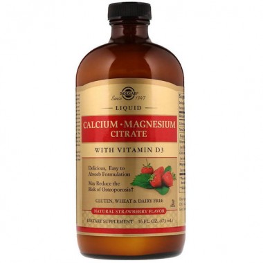 Микроэлемент Кальций Solgar Calcium Magnesium Citrate with Vitamin D3 Liquid 16 fl oz 473 ml Natural Strawberry Flavor Микроэлемент Кальций Solgar Calcium Magnesium Citrate with Vitamin D3 Liquid 16 fl oz 473 ml Natural Strawberry Flavor