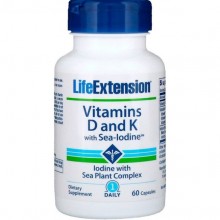 Комплекс Витамин D3+K2 Life Extension Vitamins D and K with Sea-Iodine 60 Caps