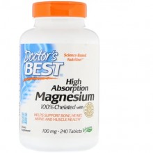 Микроэлемент Магний Doctor's Best High Absorption Magnesium 100% Chelated with Albion Minerals 240 Tabs DRB-00087