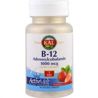 Витамин Б12 KAL B-12 Adenosylcobalamin 1000 mcg 90 Micro Tablets Strawberry Flavor