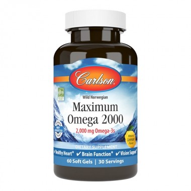 Омега 3 Carlson Labs Maximum Omega 2000 mg 60 Soft Gels Natural Lemon Flavor