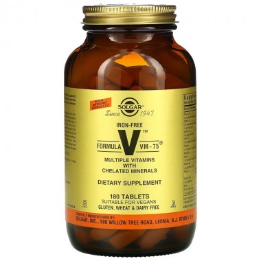 Витаминно-минеральный комплекс Solgar Formula V VM-75 Multiple Vitamins with Chelated Minerals Iron Free 180 Tabs