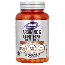 Аргинин NOW Foods Arginine/Ornithine, 500 mg/250 mg 100 Veg Caps