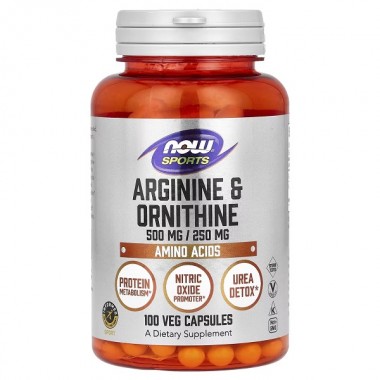 Аргинин NOW Foods Arginine/Ornithine, 500 mg/250 mg 100 Veg Caps