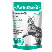 Леопольд Готовый обед в соусе с мясом птицы, креветками и овощами для кошек, пауч 100г. (24шт/уп) Леопольд Готовый обед в соусе с мясом птицы, креветками и овощами для кошек, пауч 100г. (24шт/уп)