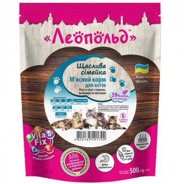  Леопольд Рагу в соусе с курицей, печенью и овощами для кошек, пауч 500 г (12шт/уп)