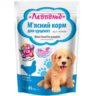  Леопольд Мясной корм с птицей для щенков, пауч 85 г (24шт/уп)