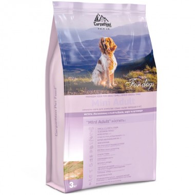  Carpathian Mini Adult Для взрослых собак малых пород. С курицей 34% и палтусом 10%. 3 кг.