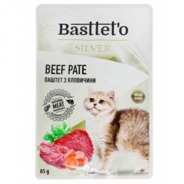 Basttet'o Паштет - мусс для кошек с говядиной пауч 85 г. (28шт/уп), за шт.
