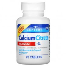 Микроэлемент Кальций 21st Century Calcium Citrate Maximum + D3 75 Tabs