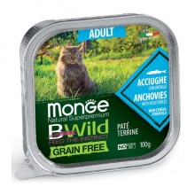 Влажный корм для котов Monge Cat Wet Bwild Grain Free Adult анчоус с овощами 0,1 Кг Влажный корм для котов Monge Cat Wet Bwild Grain Free Adult анчоус с овощами 0,1 Кг