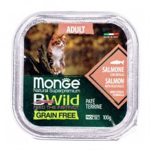 Влажный корм для котов Monge Cat Wet Bwild Grain Free Adult лосось с овощами 0,1 Кг Влажный корм для котов Monge Cat Wet Bwild Grain Free Adult лосось с овощами 0,1 Кг