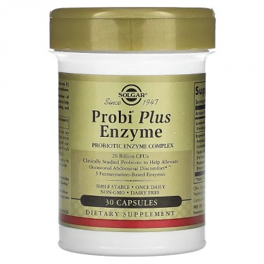 Пробиотик Solgar Probi Plus Enzyme, Probiotic Enzyme Complex, 20 Billion CFUs 30 Caps