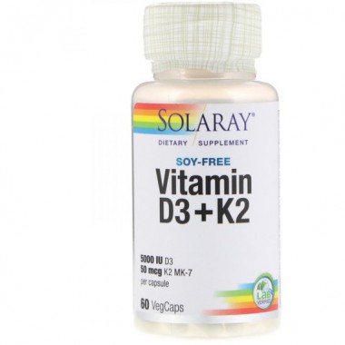 Комплекс Витамин D3+K2 Solaray Vitamin D3 + K2 Soy Free 60 Veg Caps