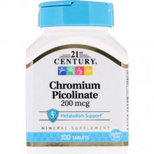 Микроэлемент Хром 21st Century Health Care, Chromium Picolinate 200 mcg 100 Tabs CEN-21368