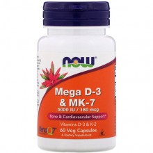 Комплекс Витамин D3+K2 NOW Foods Mega D-3 & MK-7 60 Veg Caps NF0384