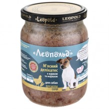 Леопольд Мясные деликатесы с курицей и морковью для собак, стеклянная банка 500 г (6шт/уп)