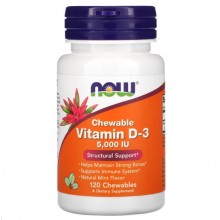 Витамин D NOW Foods Vitamin D3 5000 IU 120 Chewables Natural Mint Flavor