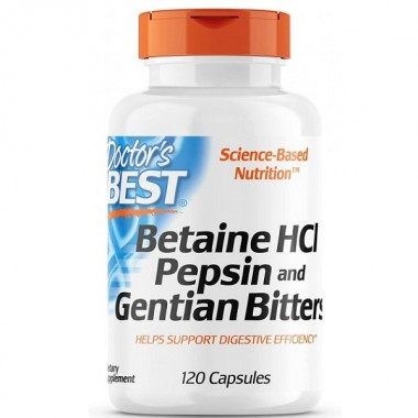Бетаина гидрохлорид Doctor's Best Betaine HCL, Pepsin and Gentian Bitters 120 Caps