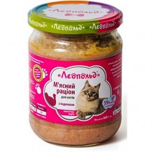 Леопольд Мясной рацион с индейкой для кошек, стеклянная банка 460 г (6шт/уп)