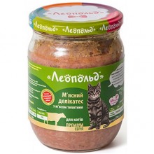 Леопольд Мясные деликатесы с мясом телятины для кошек, стеклянная банка 500 г (6шт/уп)