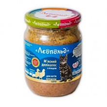 Леопольд Мясные деликатесы с птицей для кошек, стеклянная банка 500 г (6шт/уп)