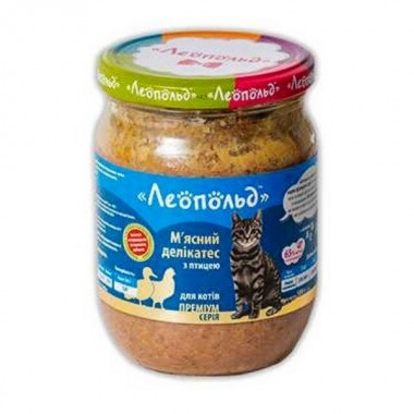  Леопольд Мясные деликатесы с птицей для кошек, стеклянная банка 500 г (6шт/уп)