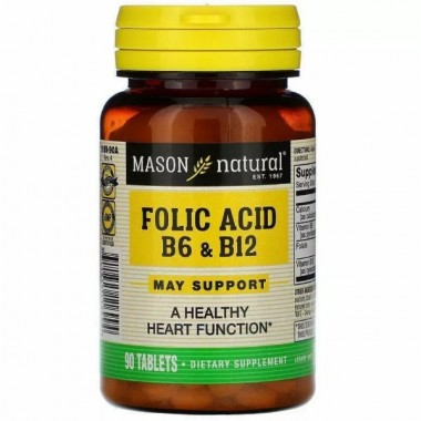 Фолиевая кислота Mason Natural Folic Acid B6 & B12 90 Tabs