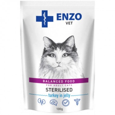 Enzo Vet Диета для стерилизованных кошек с мясом индюка в желе, пауч 100г (24шт/уп), за шт.  Enzo Vet Диета для стерилизованных кошек с мясом индюка в желе, пауч 100г (24шт/уп), за шт.
