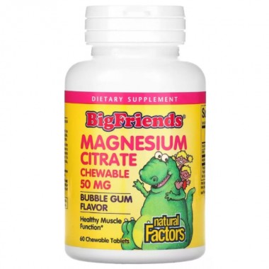 Микроэлемент Магний Natural Factors Big Friends Magnesium Citrate 50 mg 60 Chewable Tabs Bubble Gum