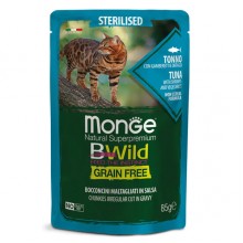 Влажный корм для котов Monge Cat Wet Bwild Grain Free Sterilised тунец с креветками и овощами 85 г